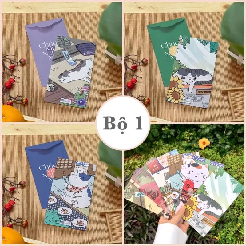 Bao lì xì 2025 hoạt hình mèo may mắn cát tường Bộ 6 cái TINA SHOP LIXI22 - Bộ 1