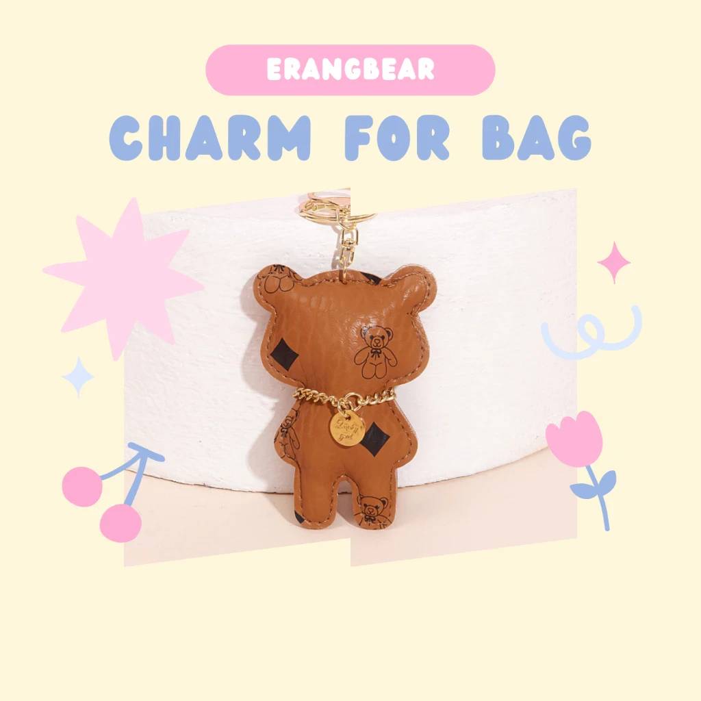 Charm gấu ERANGBEAR gắn trang trí túi xách xinh PK452 - Nâu cam