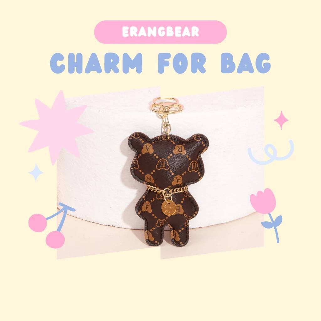 Charm gấu ERANGBEAR gắn trang trí túi xách xinh PK452 - Nâu đậm