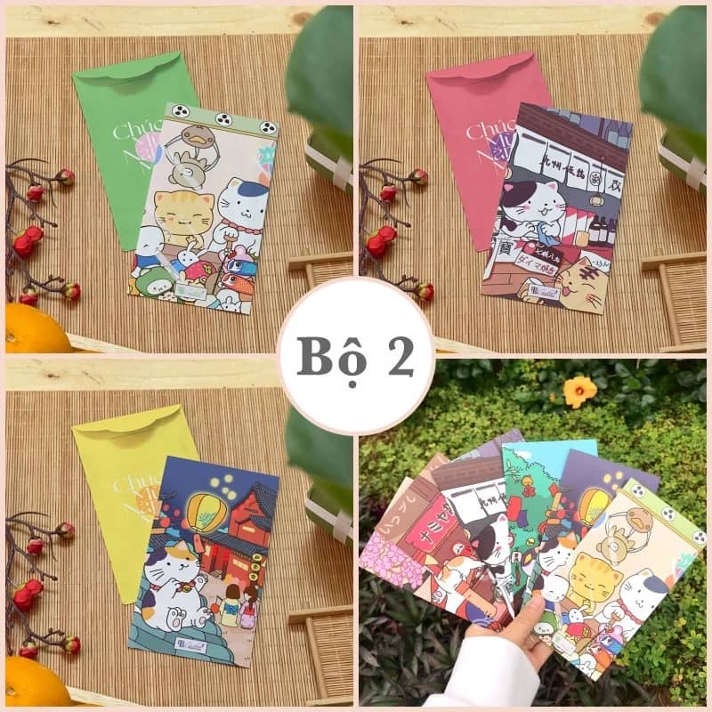 Bao lì xì 2025 hoạt hình mèo may mắn cát tường Bộ 6 cái TINA SHOP LIXI22 - Bộ 2